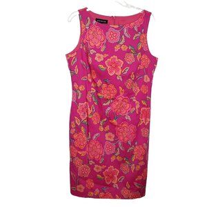 Jones New York Womens Dress Sz 16 Floral Sheath Fuschia Pink Red Bright Abstract
